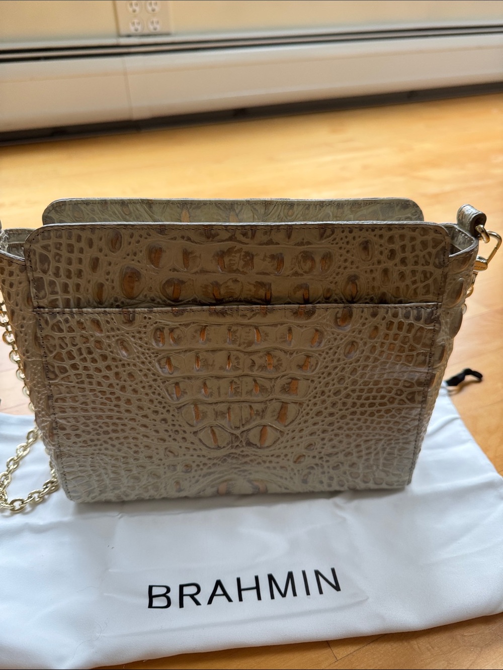Brahmin Neutral Croc-Embossed Gold-Trim Crossbody. Excellent condition. - Picture 3 of 6